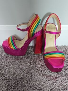 Jessica Simpson colorful metalluc Bautista chucky heel shoes-6